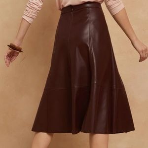 BANANA REPUBLIC FACTORY VEGAN LEATHER MIDI BROWN SKIRT 16 Petite